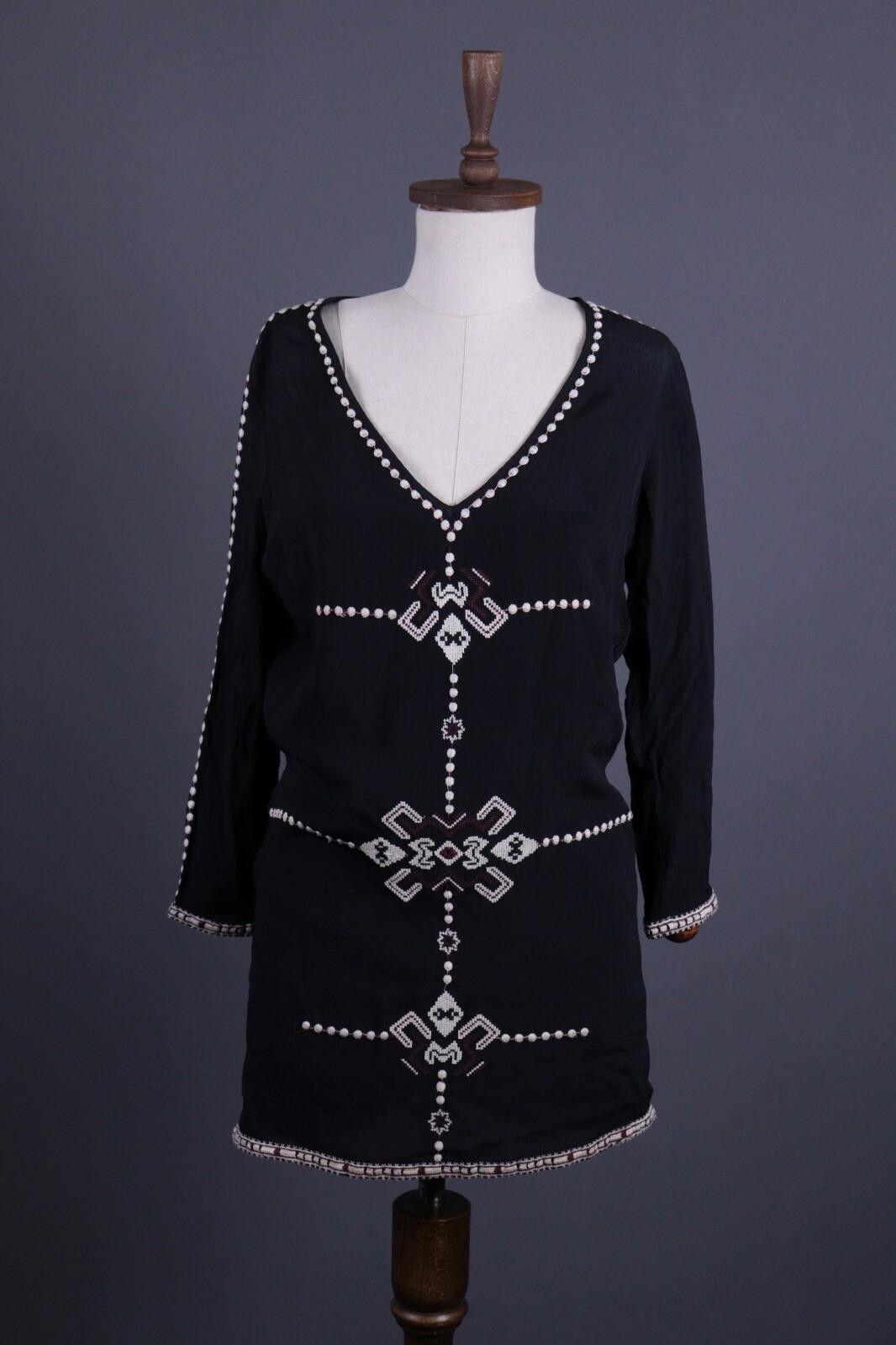 Wilkes Bashford BA&SH Dahlia Black Embroidred V-Neck Robe Dress Size 1 Size M / US 6-8 / IT 42-44 - 1 Thumbnail
