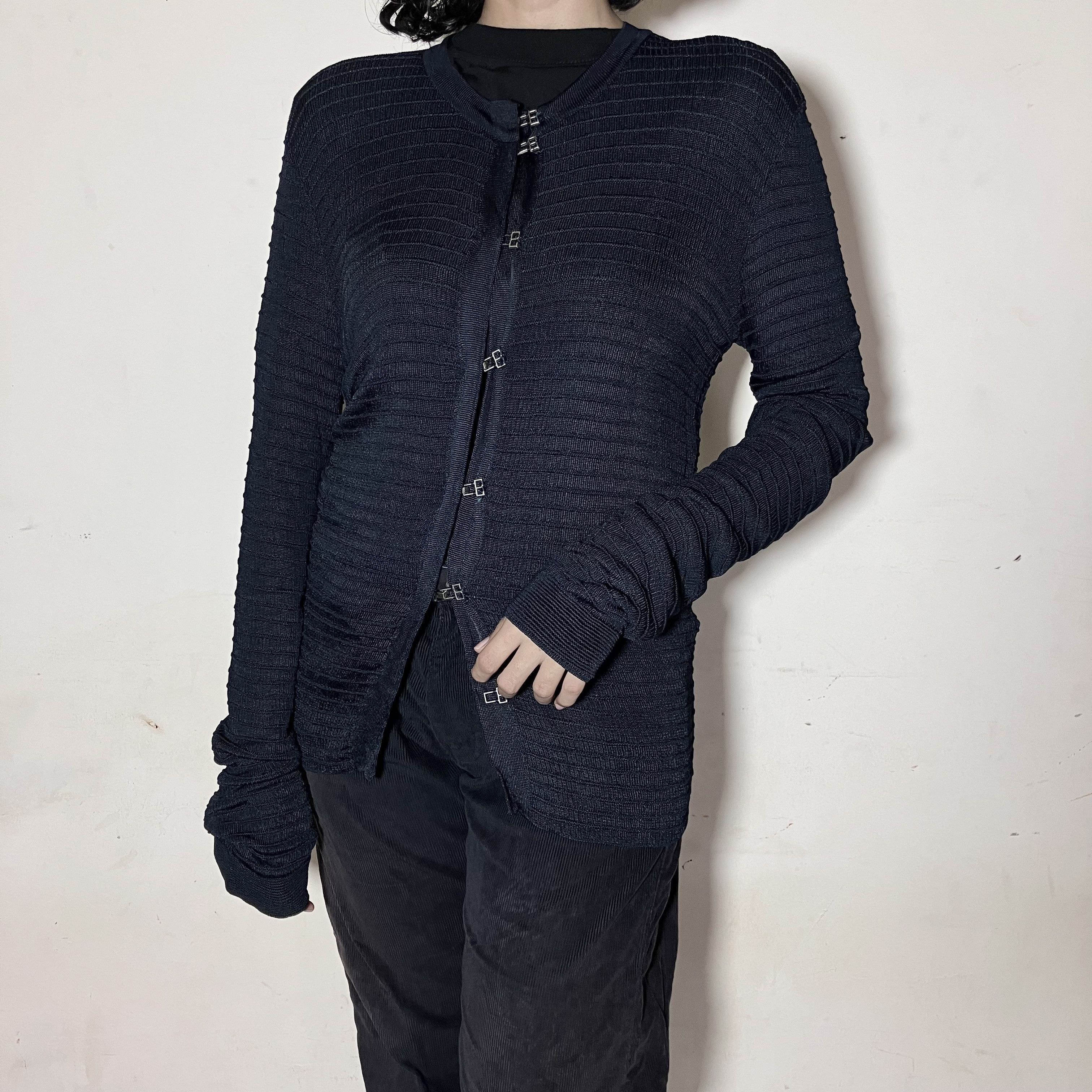 Armani Armani Collezioni navy ribbed knit cardigan Size M / US 6-8 / IT 42-44 - 2 Thumbnail