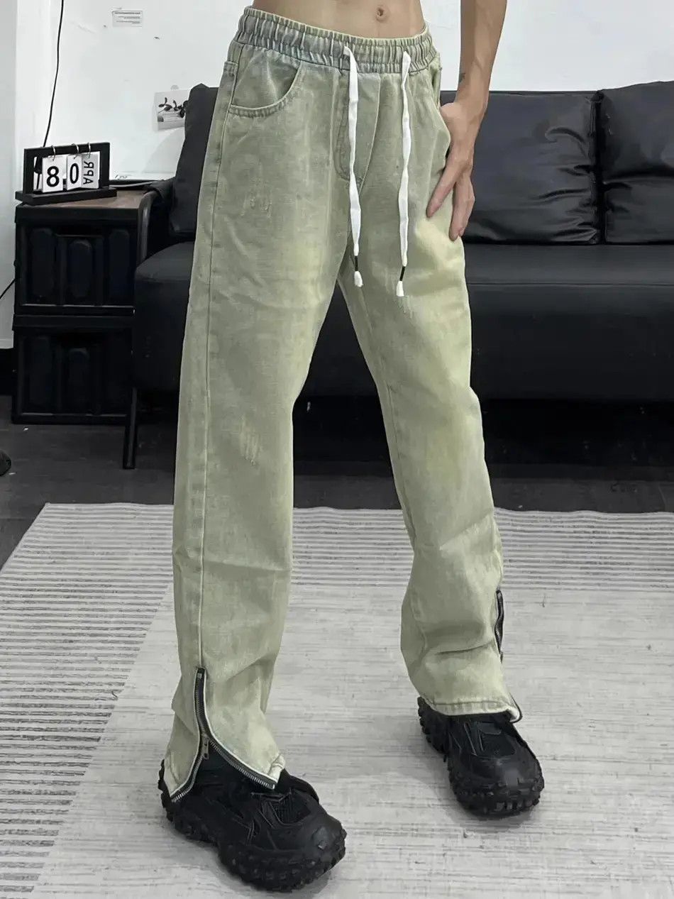 Japanese Brand Retro washed yellow mud elastic waist jeans Size US 30 / EU 46 - 6 Thumbnail