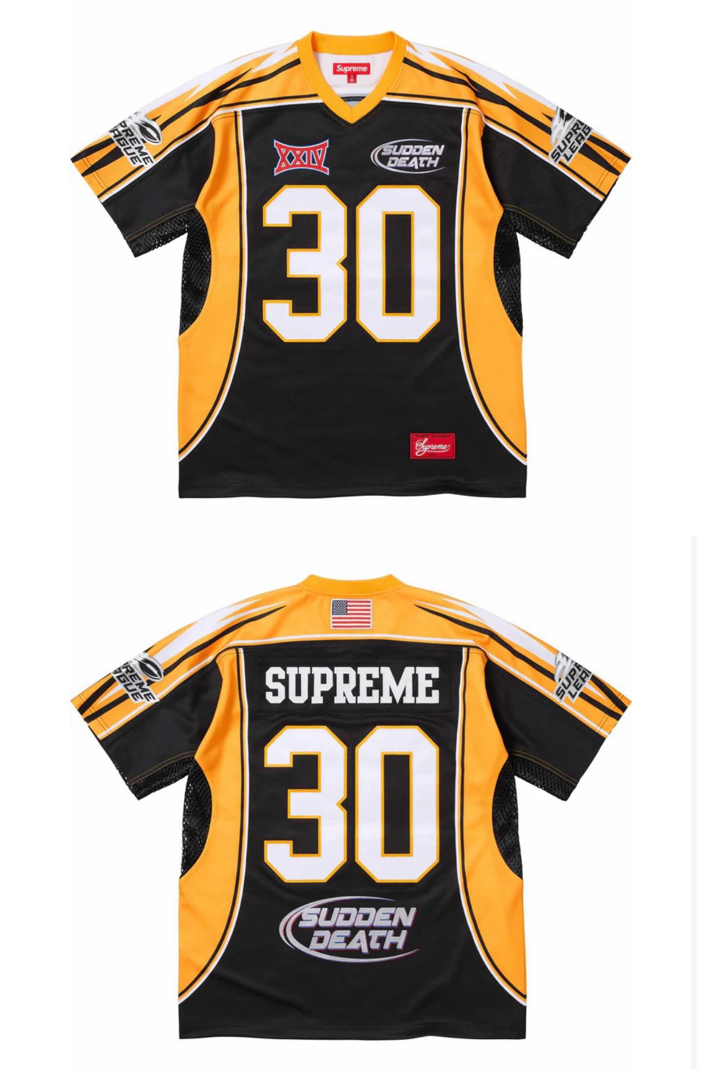 image of Supreme Sudden Death Football Jersey in Black/Yellow, Men's (Size Small)