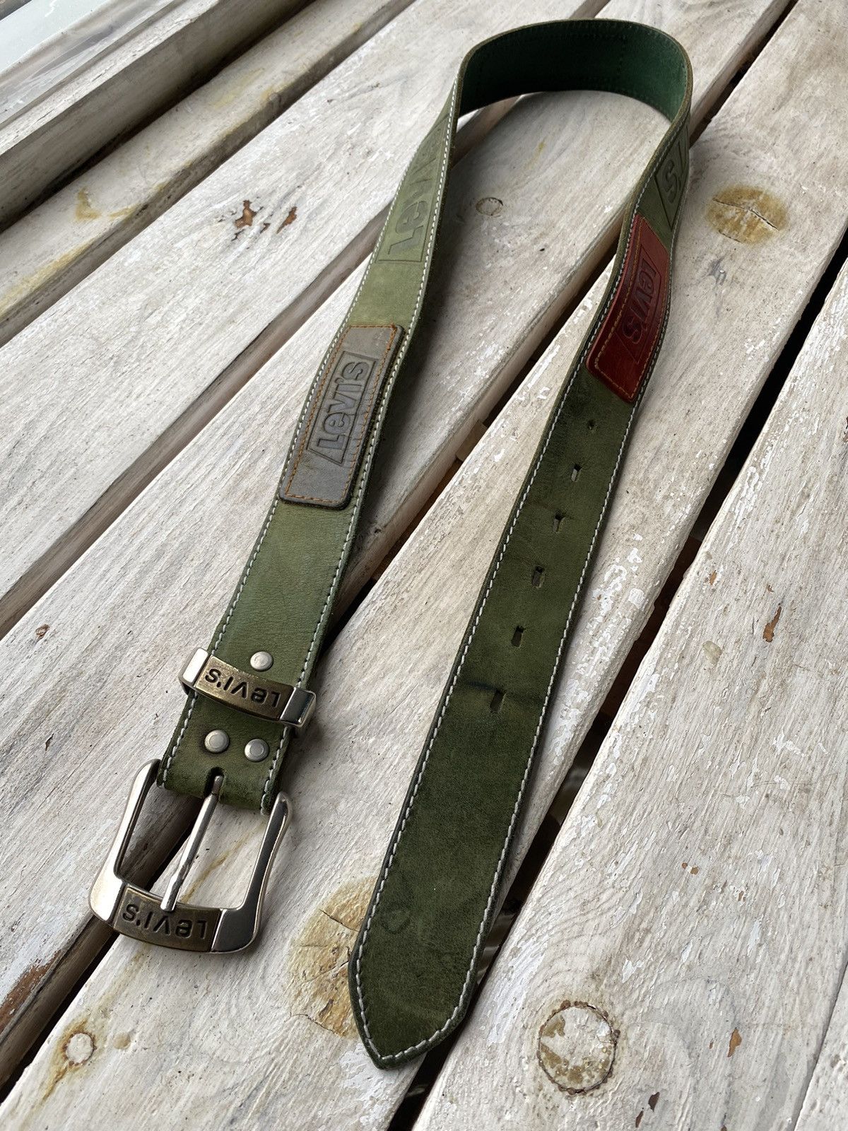 Leather × Levi's × Vintage Vintage Levi’s COWBOY multi logo Leather Belt Avant Garde Size ONE SIZE - 3 Thumbnail