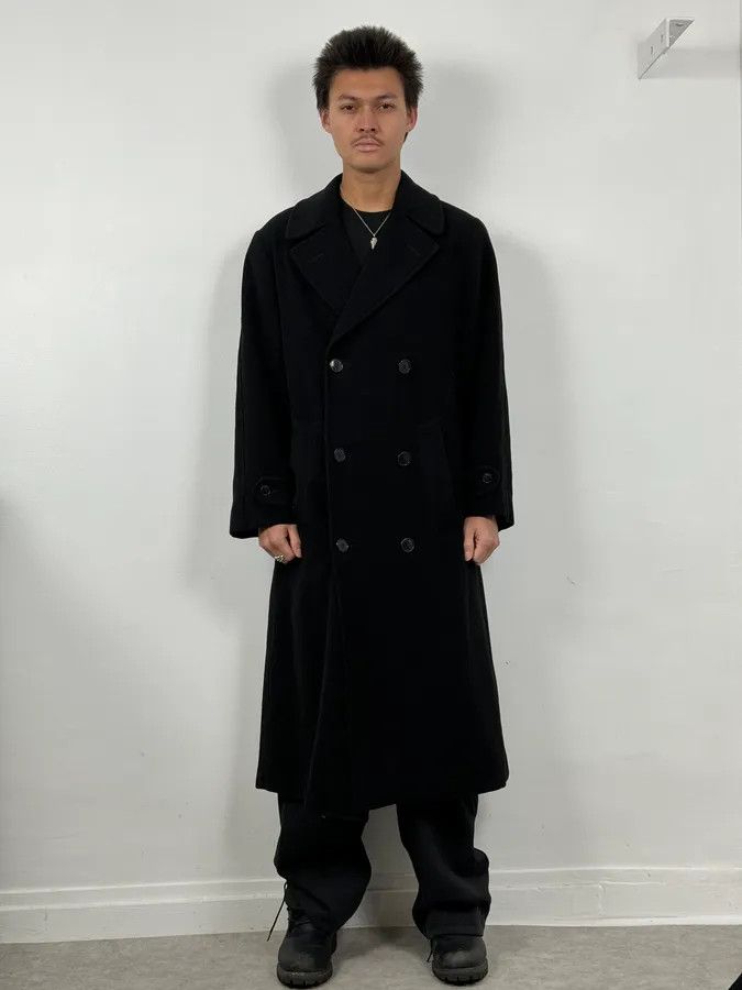 Giorgio Armani 1990s Giorgio Armani Black Buttoned Wool & Silk Trench Coat Size US M / EU 48-50 / 2 - 2 Thumbnail