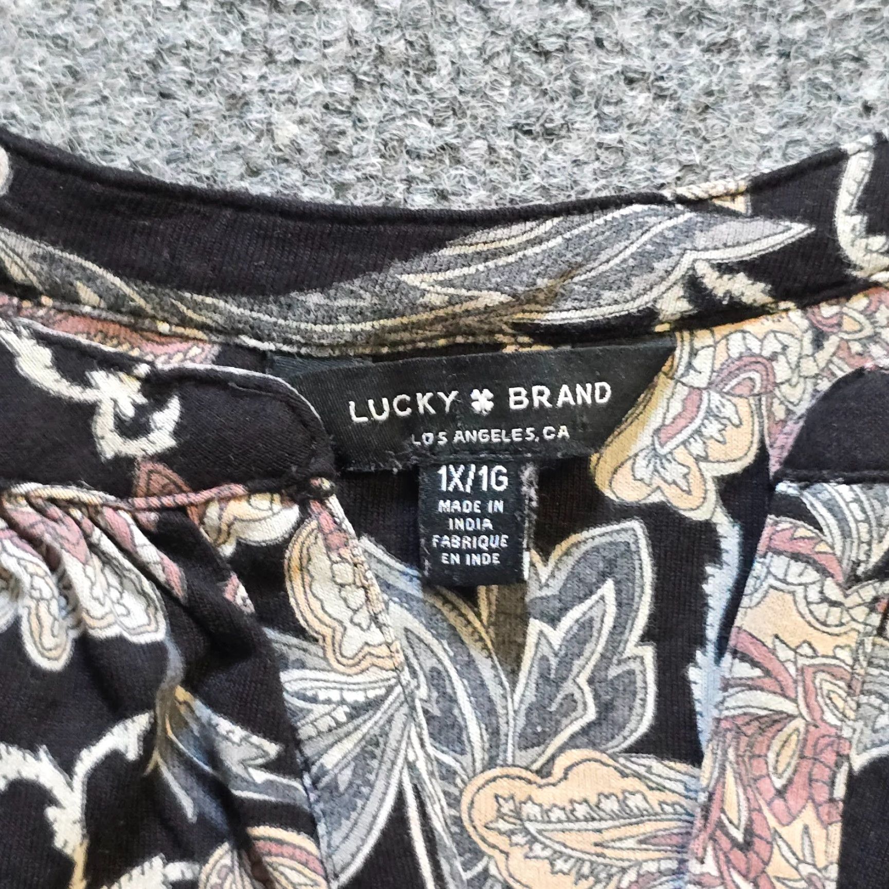 Lucky Brand Lucky Brand Top Blouse 1X Women Black Peasant Floral V Neck 3/4 Sleeve Boho Casual Shirt Size XL / US 12-14 / IT 48-50 - 3 Thumbnail