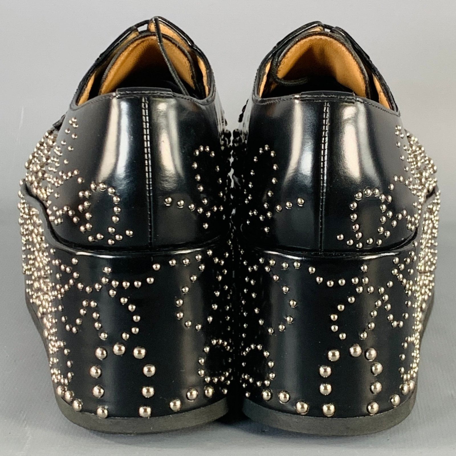 Noir Kei Ninomiya Shannon 22 Black Floral Studded Platform Lace-up Shoes Size US 8.5 / IT 38.5 - 3 Thumbnail