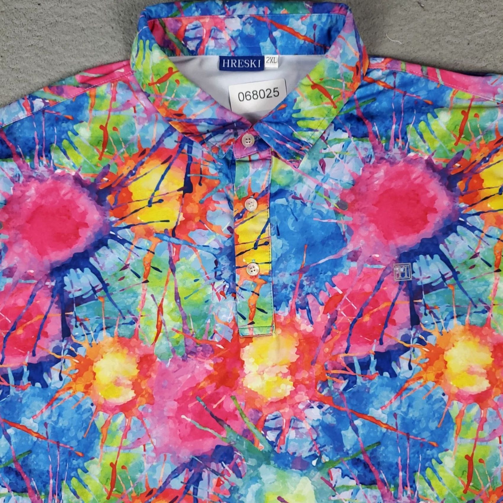 Vintage Hreski Polo Shirt Mens 2XL Blue Pink Paint Splatter Short Sleeve Golf Polo Shirt Mens Blue Pink Paint Splatter 2XL Size US XXL / EU 58 / 5 - 2 Thumbnail