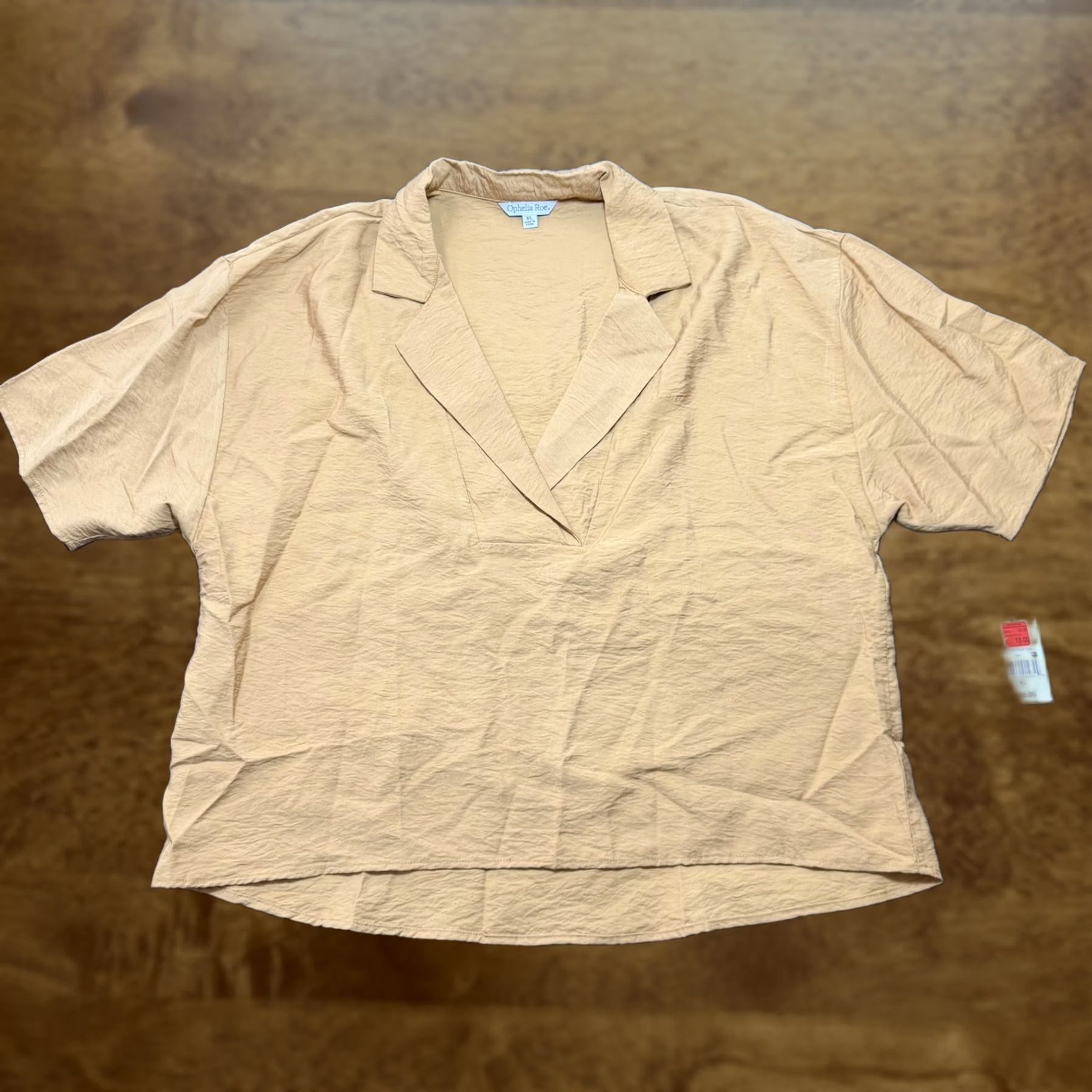 Vintage Ophelia Roe Blouse Womens XL Beige Collared Short Sleeve Rayon Top Casual Size XL / US 12-14 / IT 48-50 - 1 Thumbnail