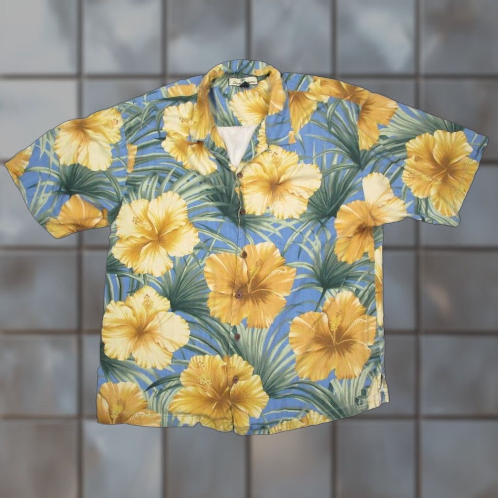Tommy Bahama TOMMY BAHAMA Shirt Mens XL Yellow Floral Button-Up Silk Hibiscus Short Sleeve Casual Beach Hawaiian Pocket Shirt Size US XL / EU 56 / 4 - 1 Thumbnail