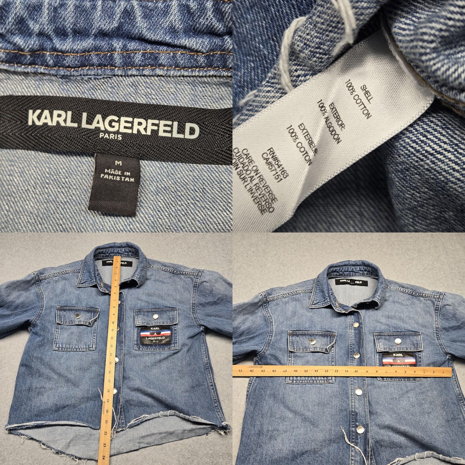 Karl Lagerfeld Karl Lagerfeld Jacket Womens Medium Blue Denim Raw Hem Logo Patch Paris Trucker Size M / US 6-8 / IT 42-44 - 8 Thumbnail