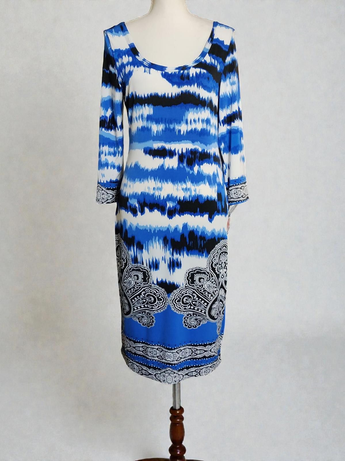 Other Amanda Lane Royal Blue and White Mood Dress with Paisley and Size L / US 10 / IT 46 - 2 Thumbnail