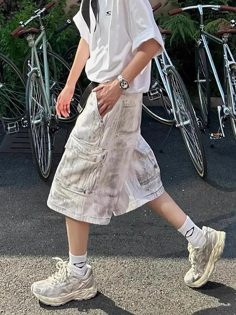 Japanese Brand Loose straight leg dirty dyed denim shorts Size US 32 / EU 48 - 2 Thumbnail