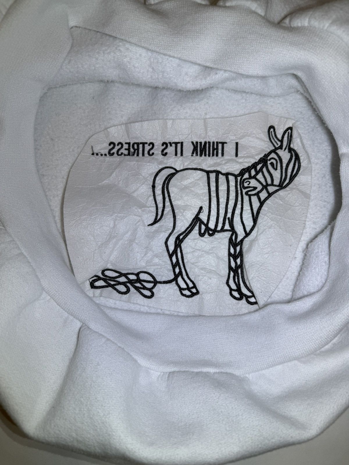 Jerzees White Fleece I Think Its Stress Zebra Crewneck Sweatshirt XL Size US XL / EU 56 / 4 - 6 Thumbnail
