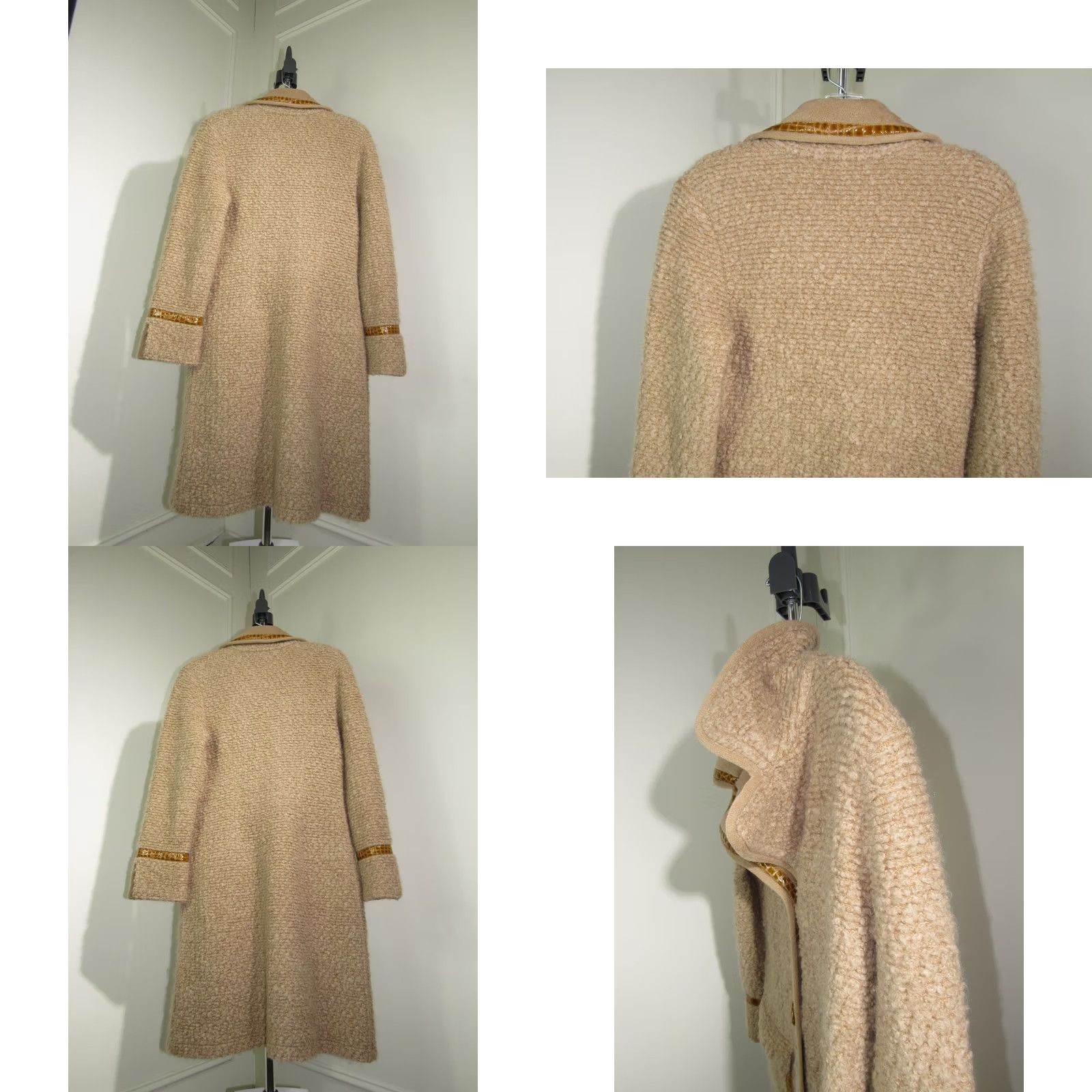 Escada VINTAGE ESCADA Women's Tan Virgin Wool Trench Coat 38 Lambskin Trim Coat Long Beige Womens 90s Designer Size XS / US 0-2 / IT 36-38 - 9 Thumbnail
