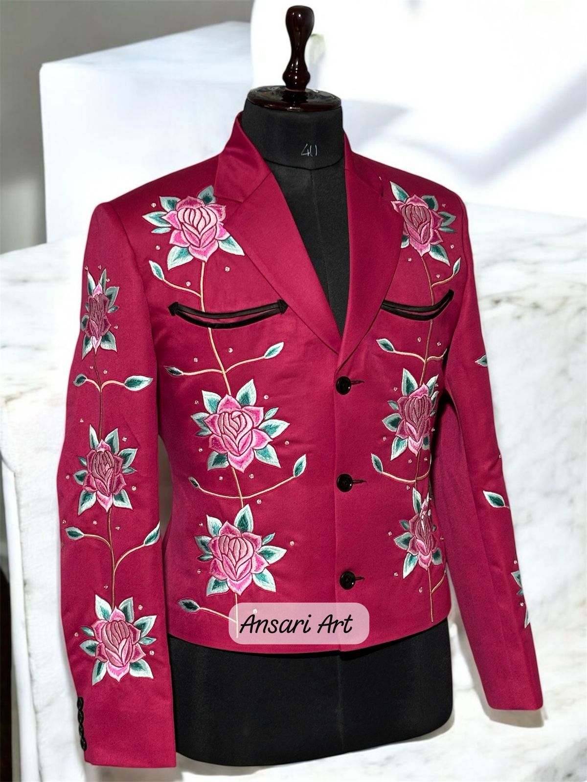 Other Men 2PC Customized floral embroidery western prom outfit Size 42L - 3 Thumbnail