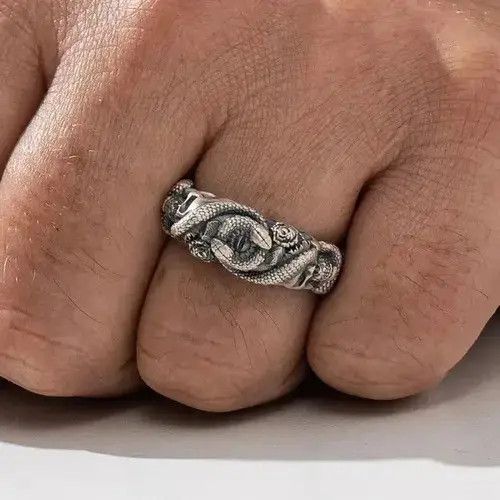 Jewelry Punk Rose Skeleton Double Headed Snake Ring (Size 7-13) Size ONE SIZE - 4 Thumbnail