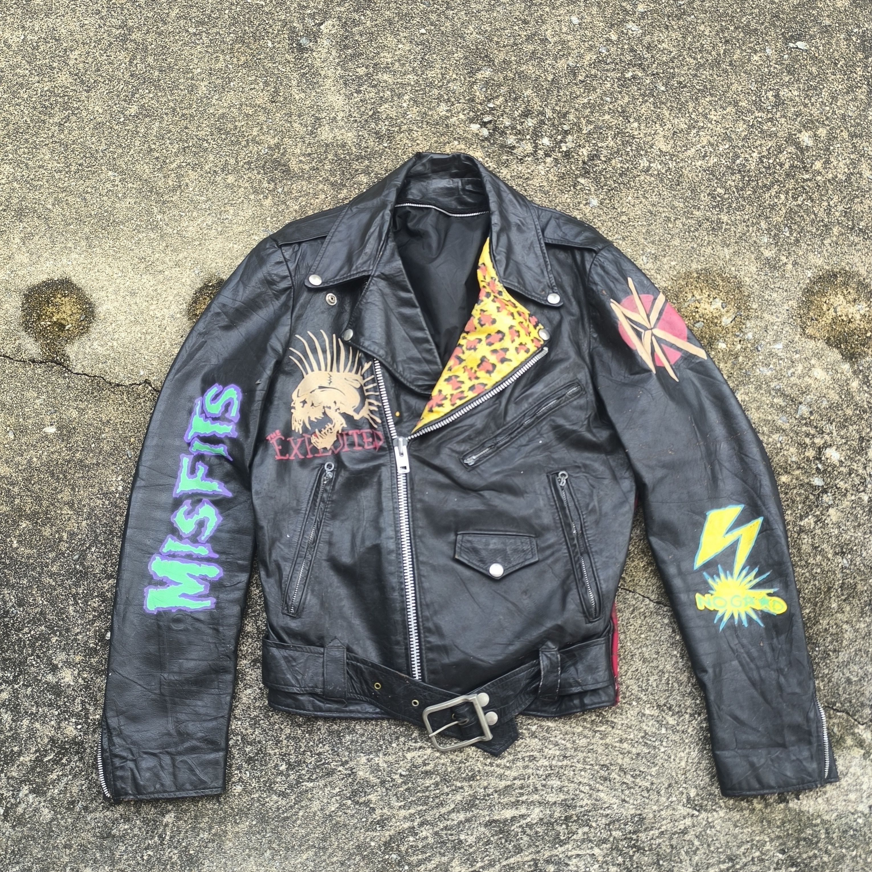 Band Tees DOUBLE COLLAR LEATHER JACKET PUNK MISFITS THE EXPLOITED Size US M / EU 48-50 / 2 - 17 Thumbnail
