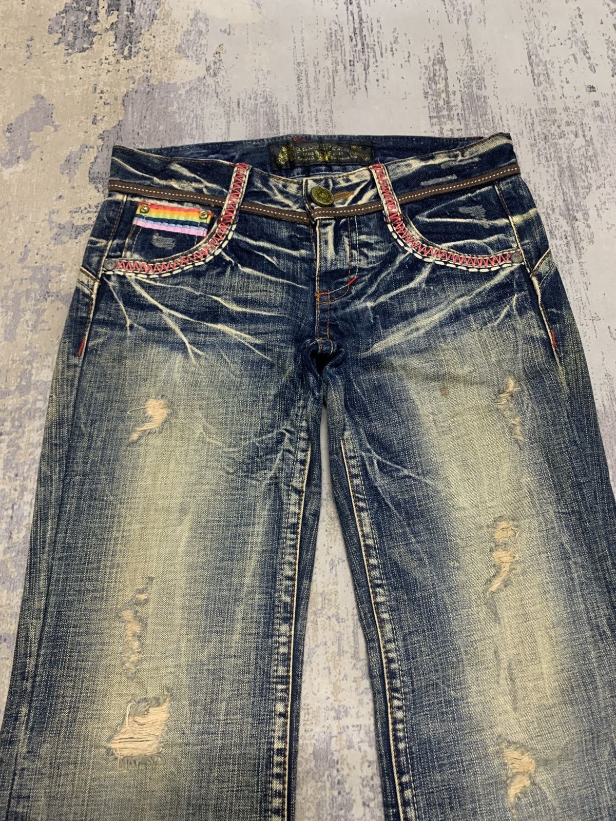 If Six Was Nine Vintage Red pepper Flared Distressed Jeans Size US 32 / EU 48 - 2 Thumbnail