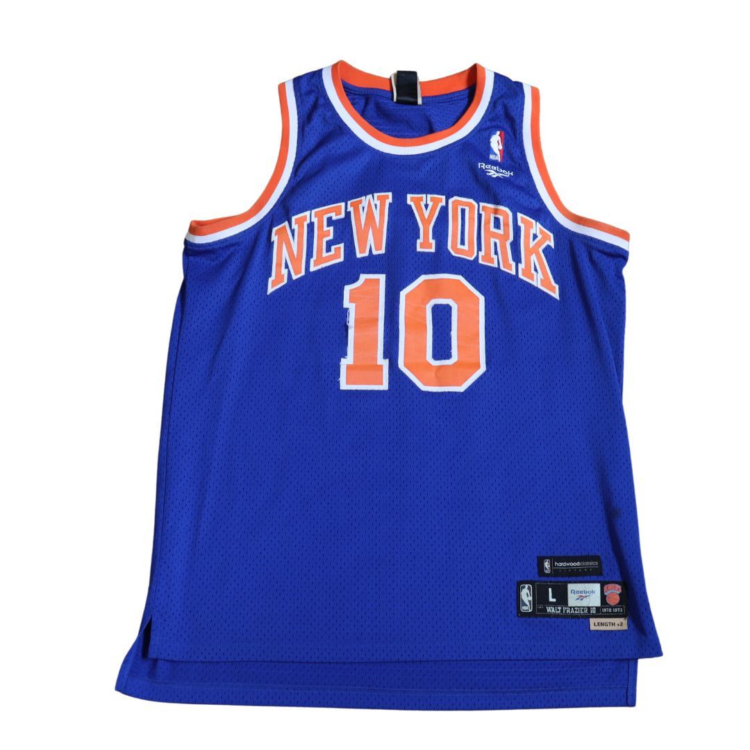 image of NBA x Vintage New York Knicks Walt Frazier Stitched Jersey (L), Men's (Size Large)