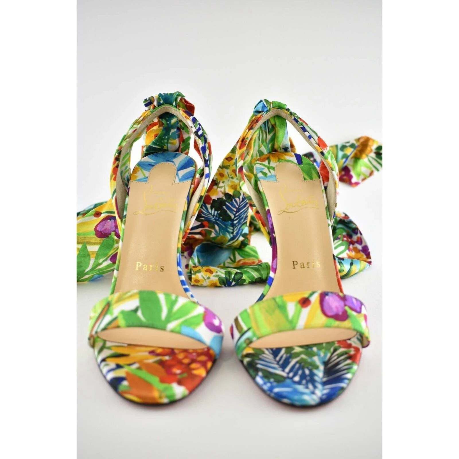 Christian Louboutin Crosse Du Desert 100 Floral Lace Up Tie Sandal Heel Pump 36 Size US 6 / IT 36 - 7 Thumbnail