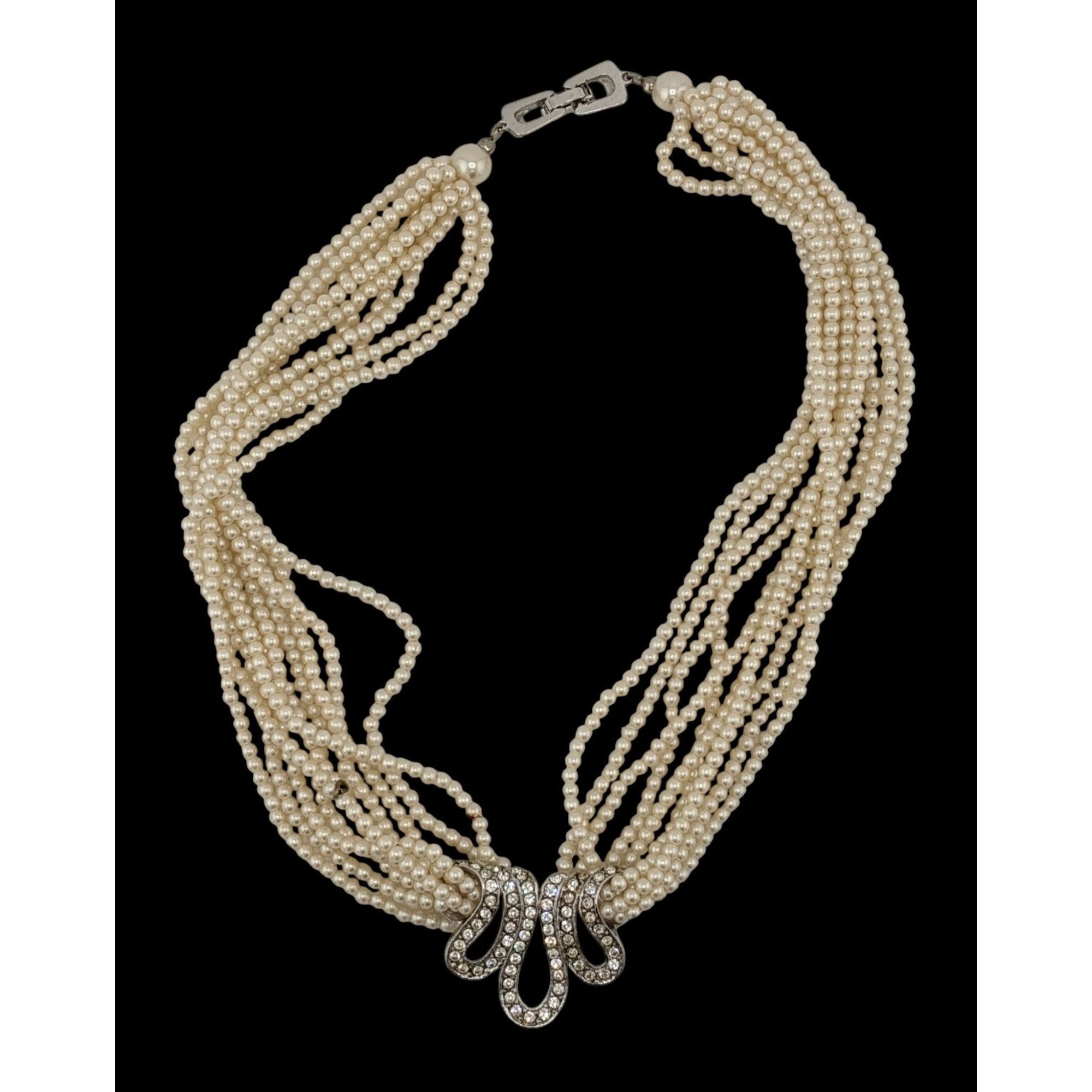 Other Vintage Glam Faux Seed Pearl Necklace With Silver Tone Rhine Size ONE SIZE - 2 Thumbnail