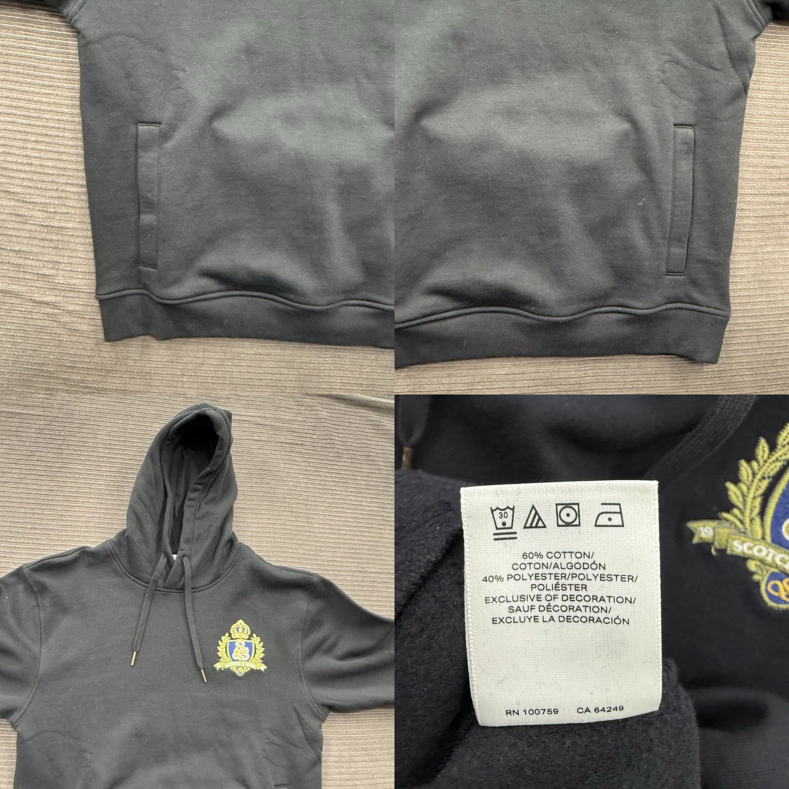 Scotch & Soda Scotch & Soda Hoodie Men M Black Cotton Long Sleeve Logo Embroidered Relaxed Pullover Crew Neck Size US M / EU 48-50 / 2 - 8 Thumbnail