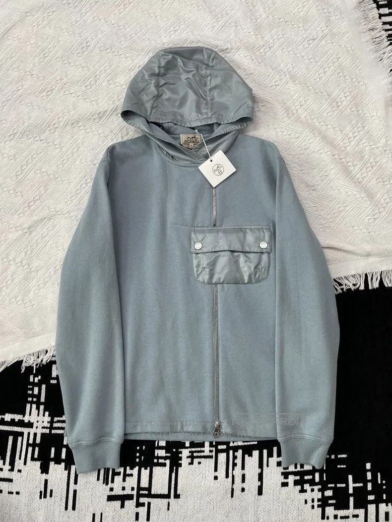 Hermes Hermes Blue Paneled Hooded Sweatshirt. Size US S / EU 44-46 / 1 - 1 Thumbnail