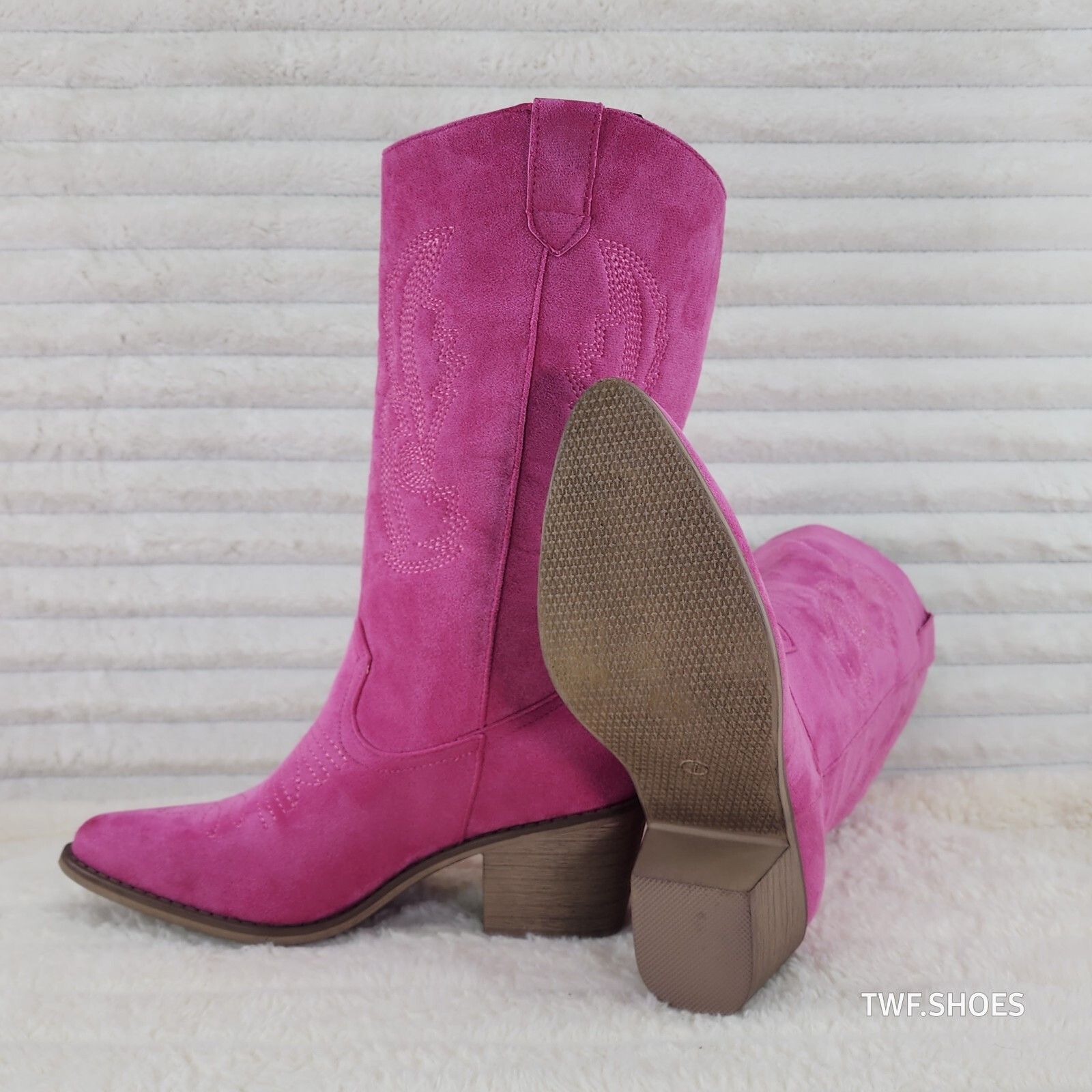 Other Wild Ones Fuchsia Pink Faux Suede Pull On Mid Calf Cowboy Co Size US 11 / IT 41 - 8 Thumbnail