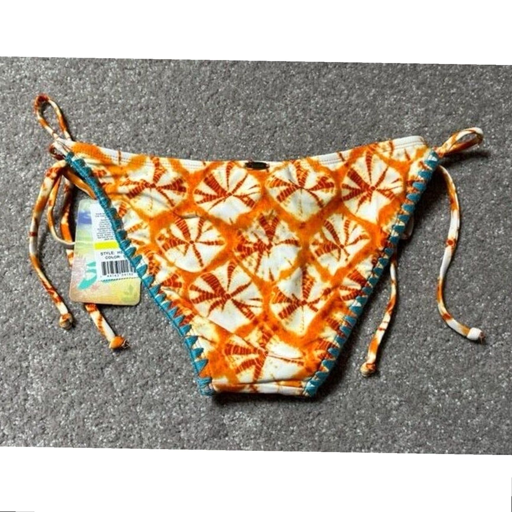 Vintage Hobie Bikini Bottom M Side Tie Boho Chic Batik Hippie Tribal Beach Artistic Womens Swim Bottom M Orange Nylon Blend Lined Hand Wash Only Size 32" / US 10 / IT 46 - 2 Thumbnail