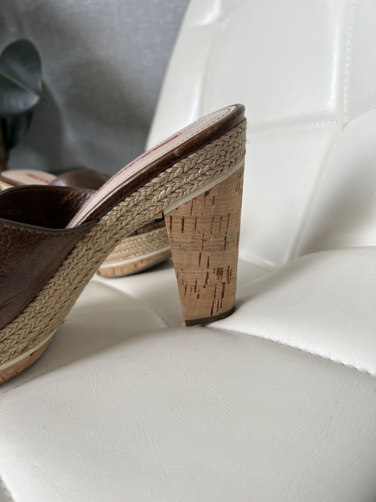 Prada Prada Leather Platform Mules Cork Heels Woven Trim Sandals Size US 8 / IT 38 - 16 Thumbnail