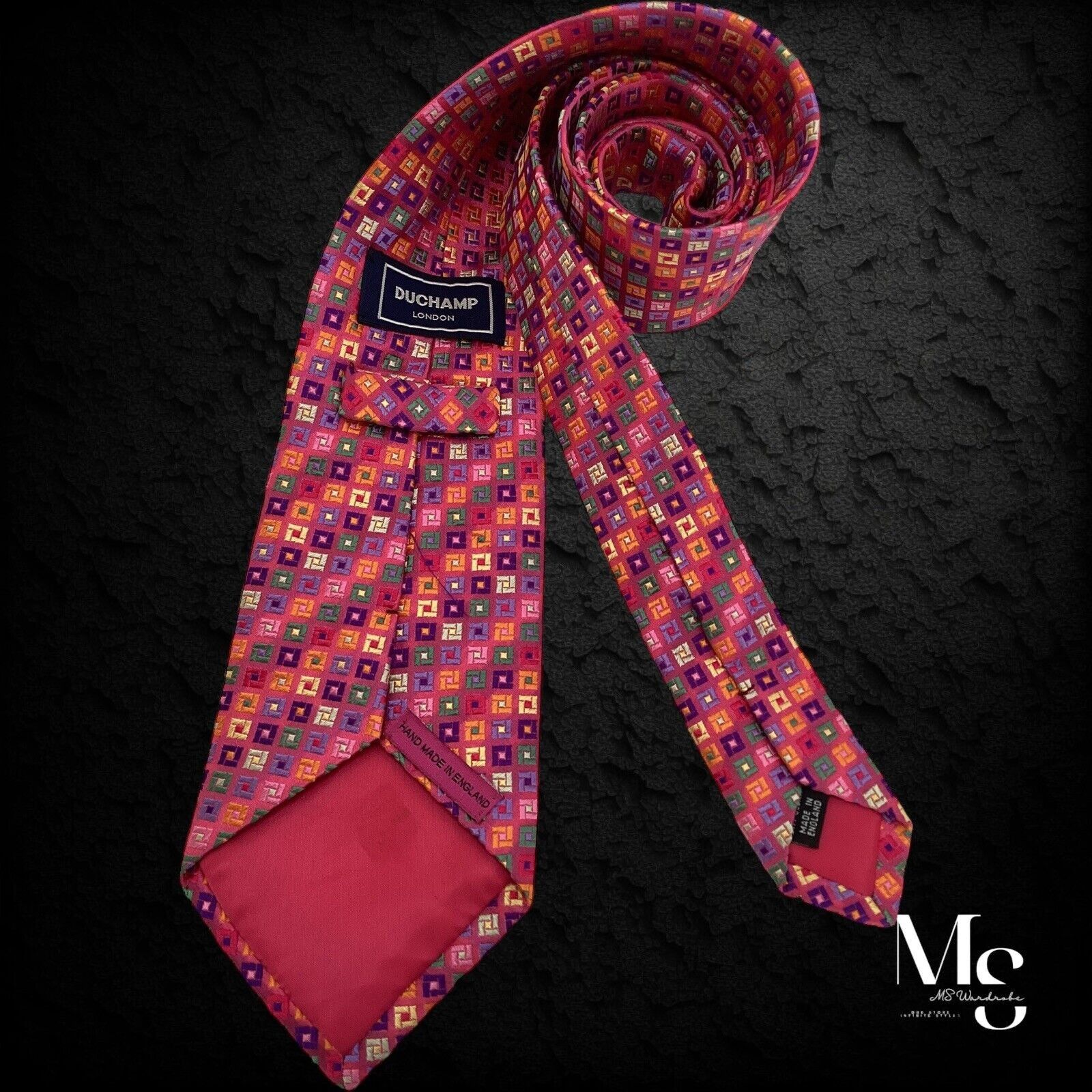 Duchamp DUCHAMP LONDON XL Pink Geometric Silk Tie Hand Made England Size ONE SIZE - 2 Thumbnail
