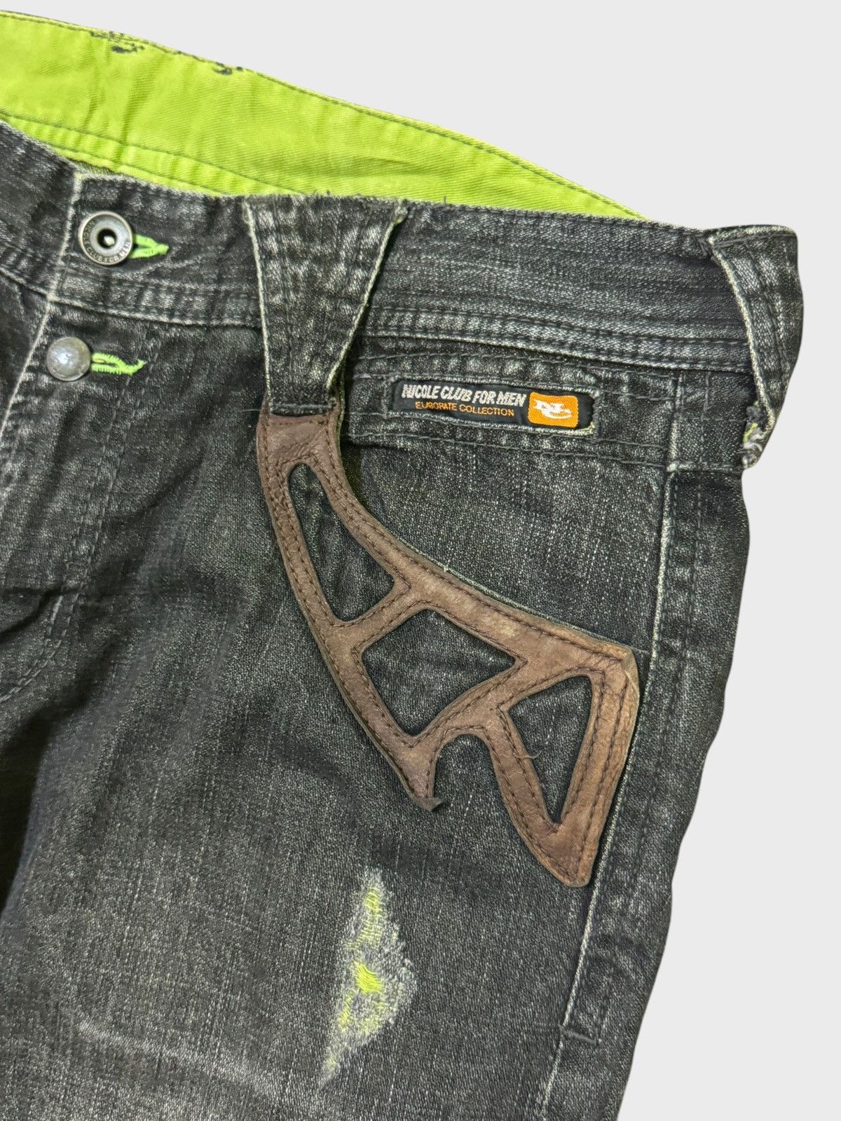 5351 POUR LES HOMMES FLARED NICOLE CLUB FOR MEN DISTRESSED WITH LEATHER DENIM Size US 32 / EU 48 - 9 Thumbnail