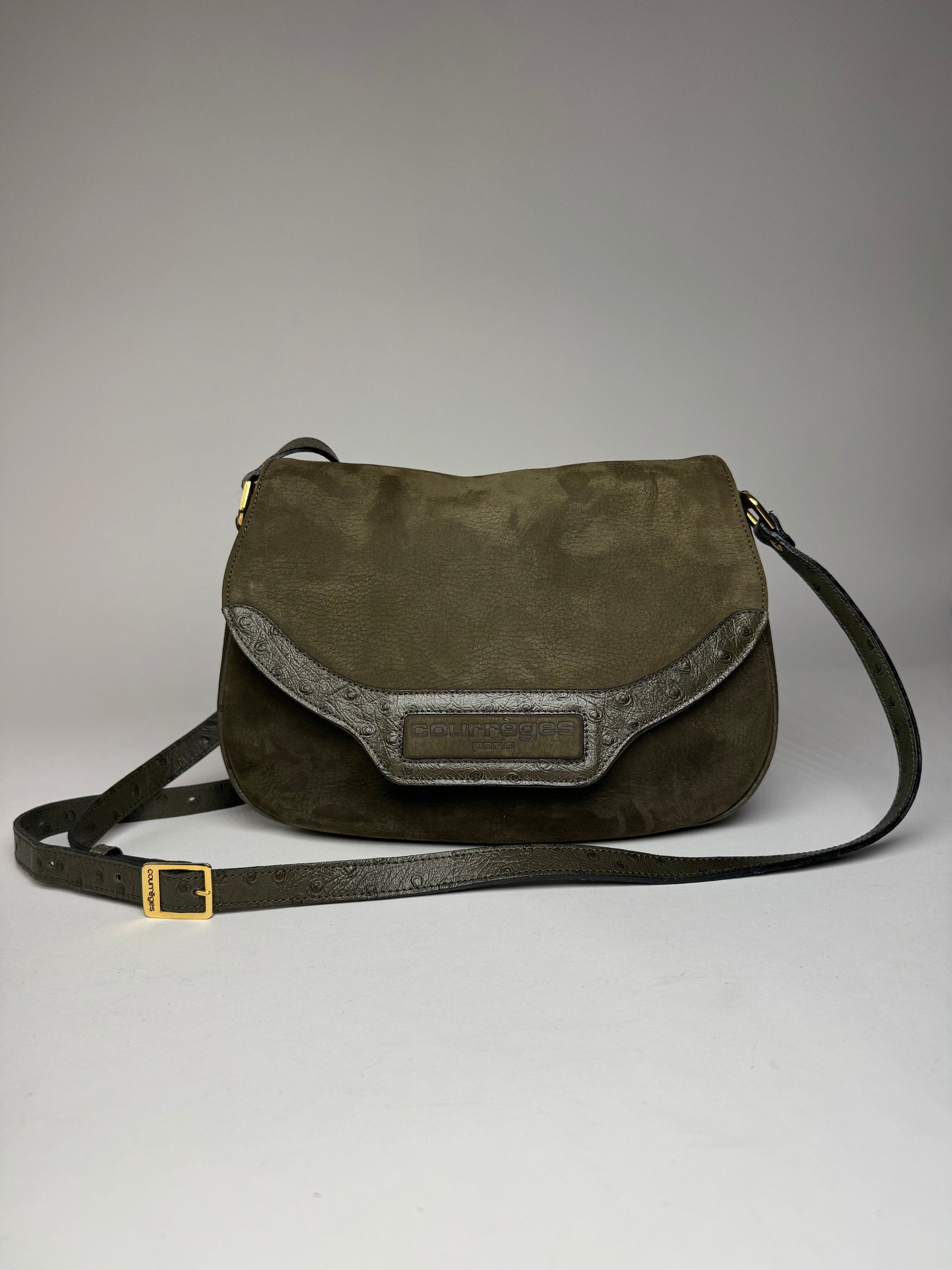 Courreges Vintage Suede Leather Shoulder / Crossbody Bag Khaki Size ONE SIZE - 1 Thumbnail