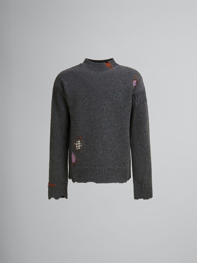 o1w1db11125 Shetland Ripped Detail Jumper in Grey