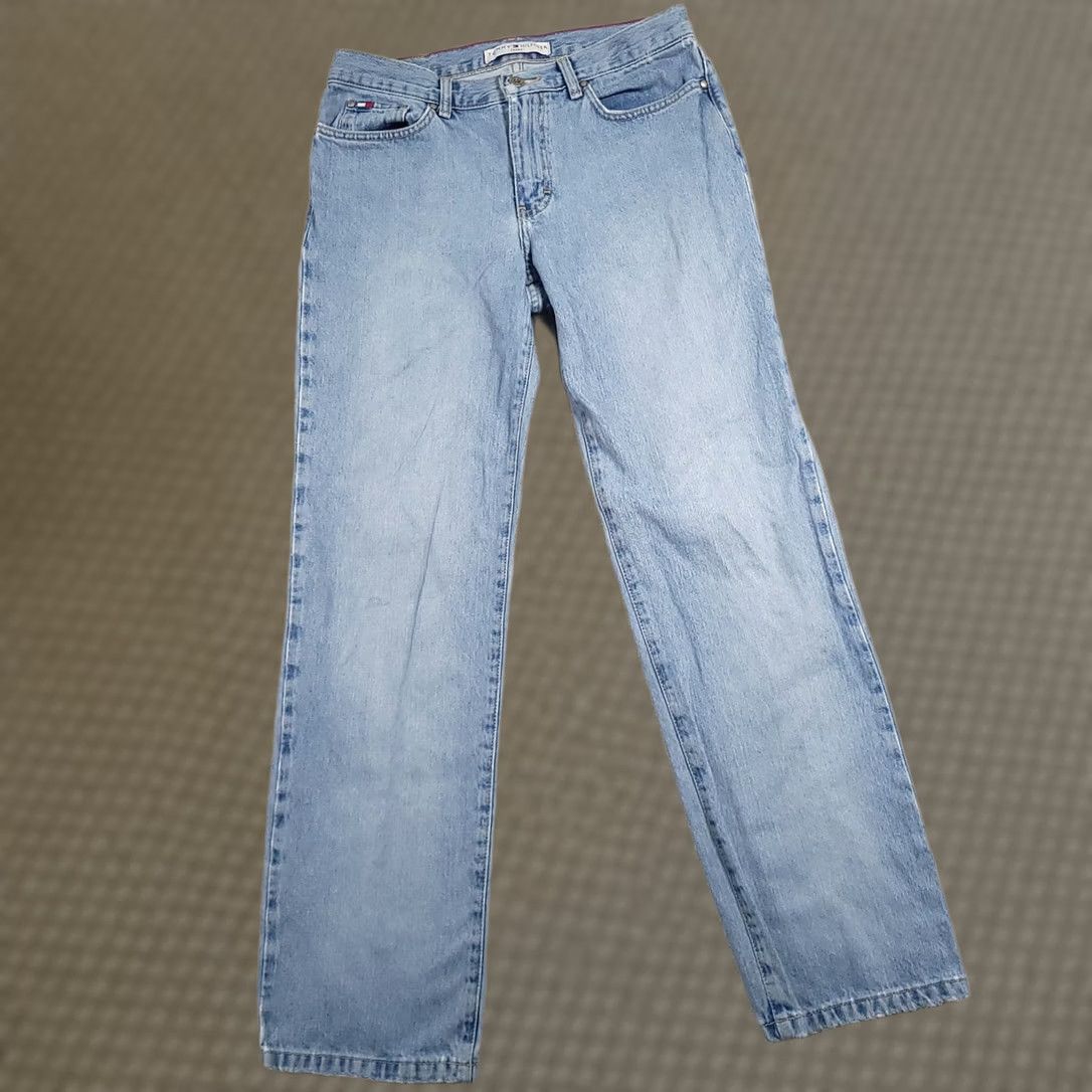 Tommy Hilfiger VINTAGE Tommy Hilfiger Jeans Womens 4 High Rise Straight Leg Denim 90s Distressed Embroidered Logo Button Pocket Mens? Ladies Size 27" / US 4 / IT 40 - 1 Thumbnail