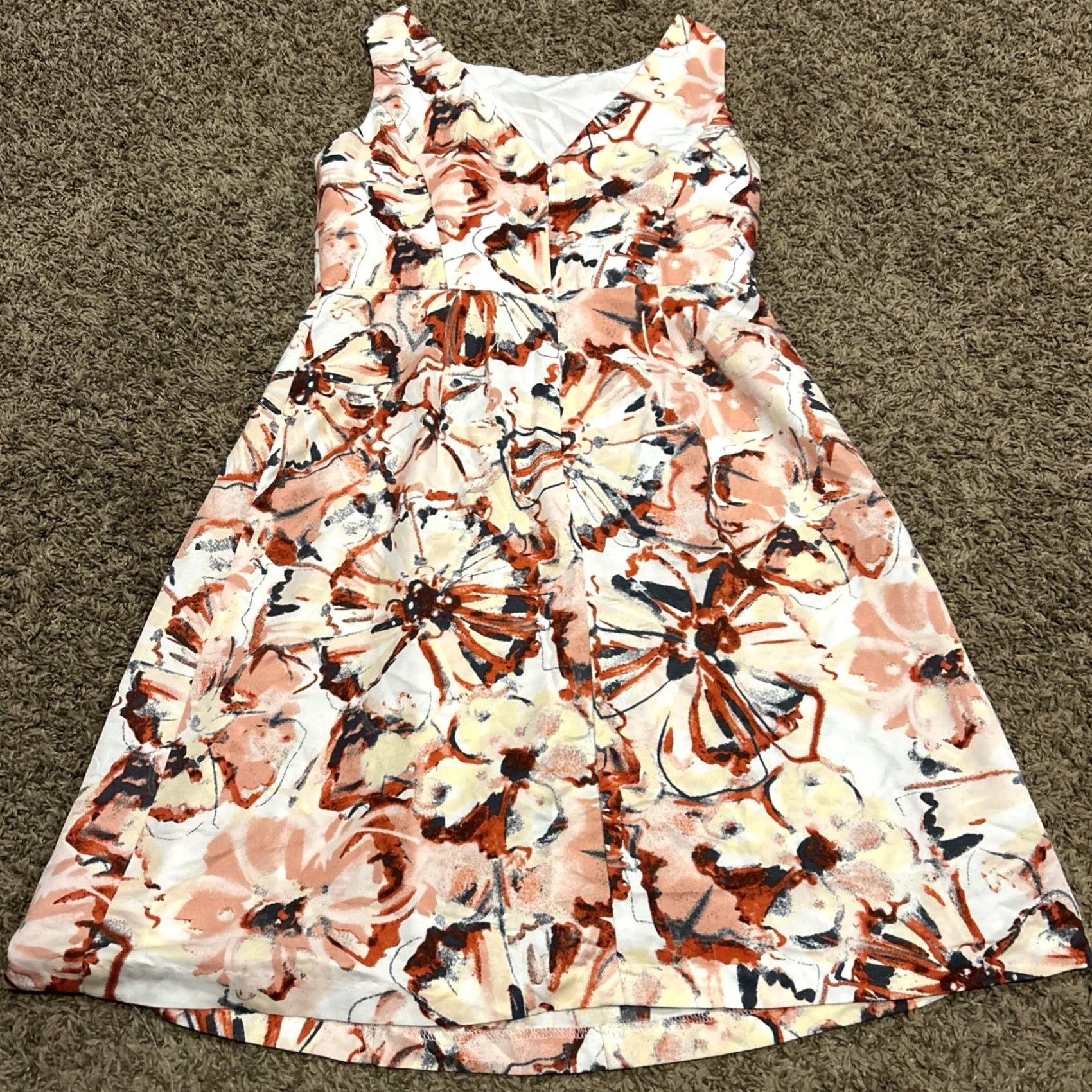 Loft LOFT Ann Taylor Dress A-Line Sleeveless Floral Multicolor Polyester Knee Length Round Neck Zip Regular Women Size 0 Size XS / US 0-2 / IT 36-38 - 3 Thumbnail