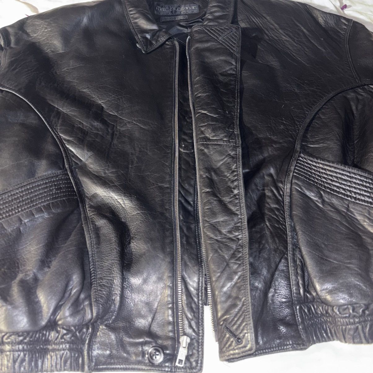 Marc Buchanan Vintage All Black Pelle Pelle Bomber Jacket Size US L / EU 52-54 / 3 - 11 Thumbnail