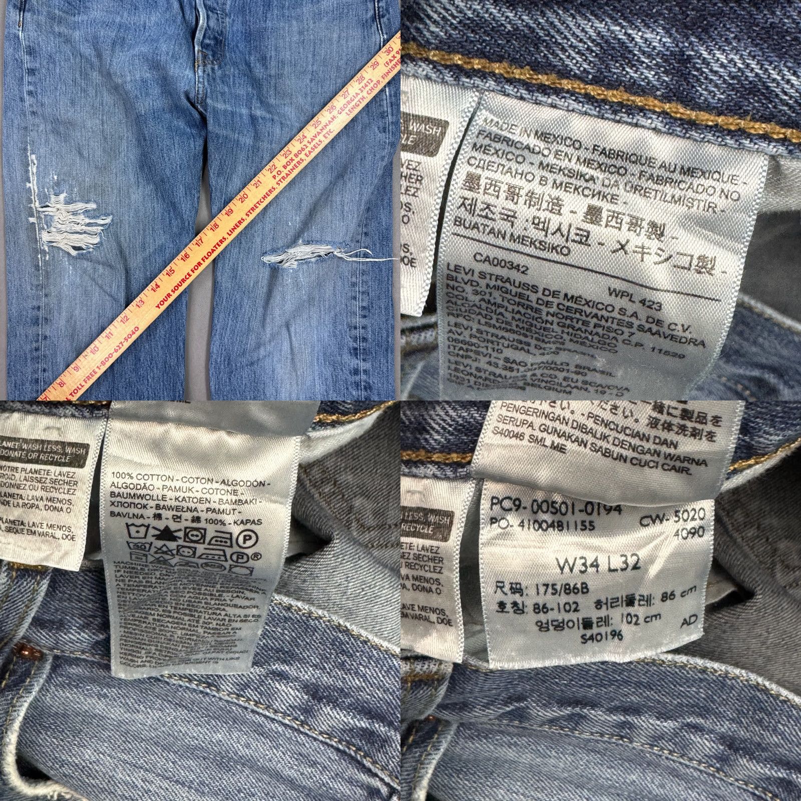 Levi's VINTAGE Levi's 501 Jeans Mens 34x32 Blue Distressed Button Fly Denim Pants Classic Straight Regular 34 Blue Mens Size US 34 / EU 50 - 8 Thumbnail