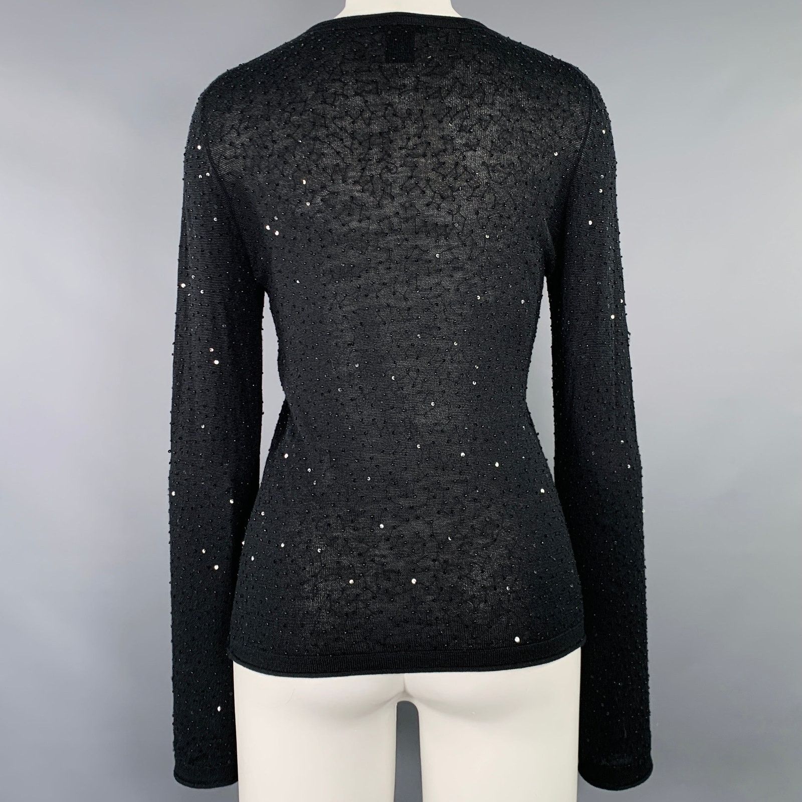 Vivienne Tam 2 Black Silk Cashmere Sequined Crew Neck Pullover Size XS / US 0-2 / IT 36-38 - 4 Thumbnail