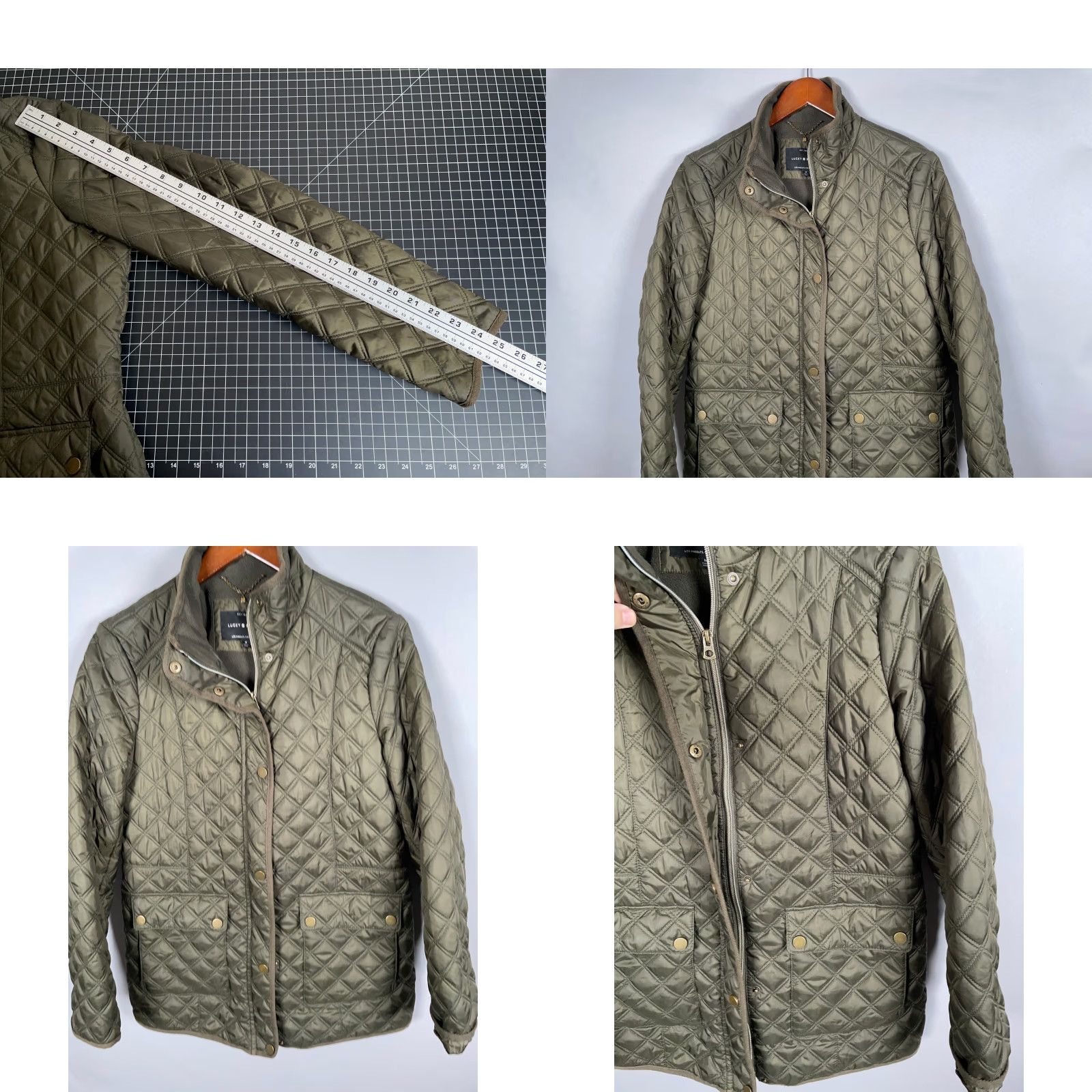 Lucky Brand Lucky Brand Bomber Jacket Women Adult Medium Army Green Quilted Full Zip Pockets 90s Army Style Size M / US 6-8 / IT 42-44 - 8 Thumbnail
