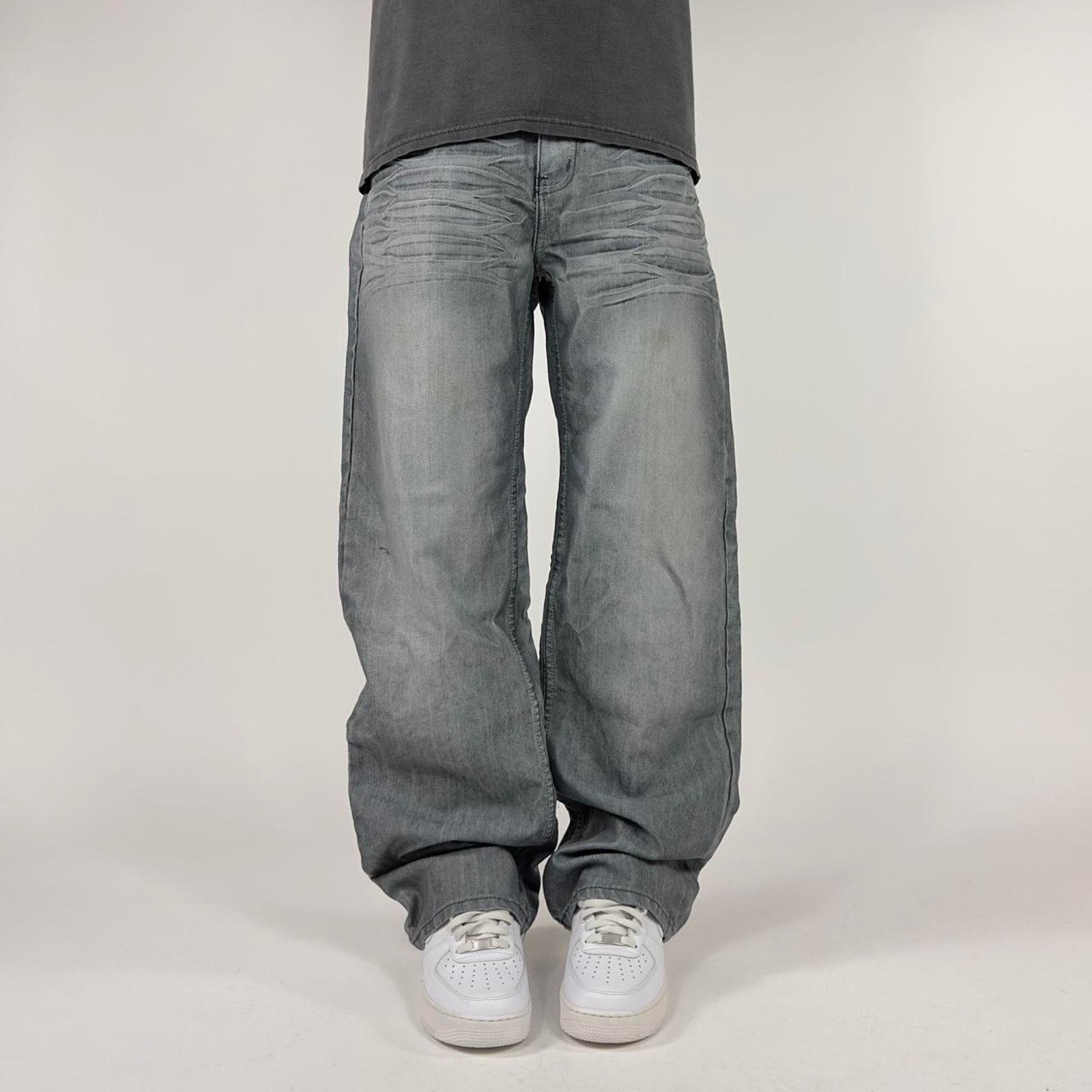 Affliction × StraightFaded Y2K Charms Faded Stone Grey Baggy Grunge Streetwear Pants Size US 35 - 2 Thumbnail