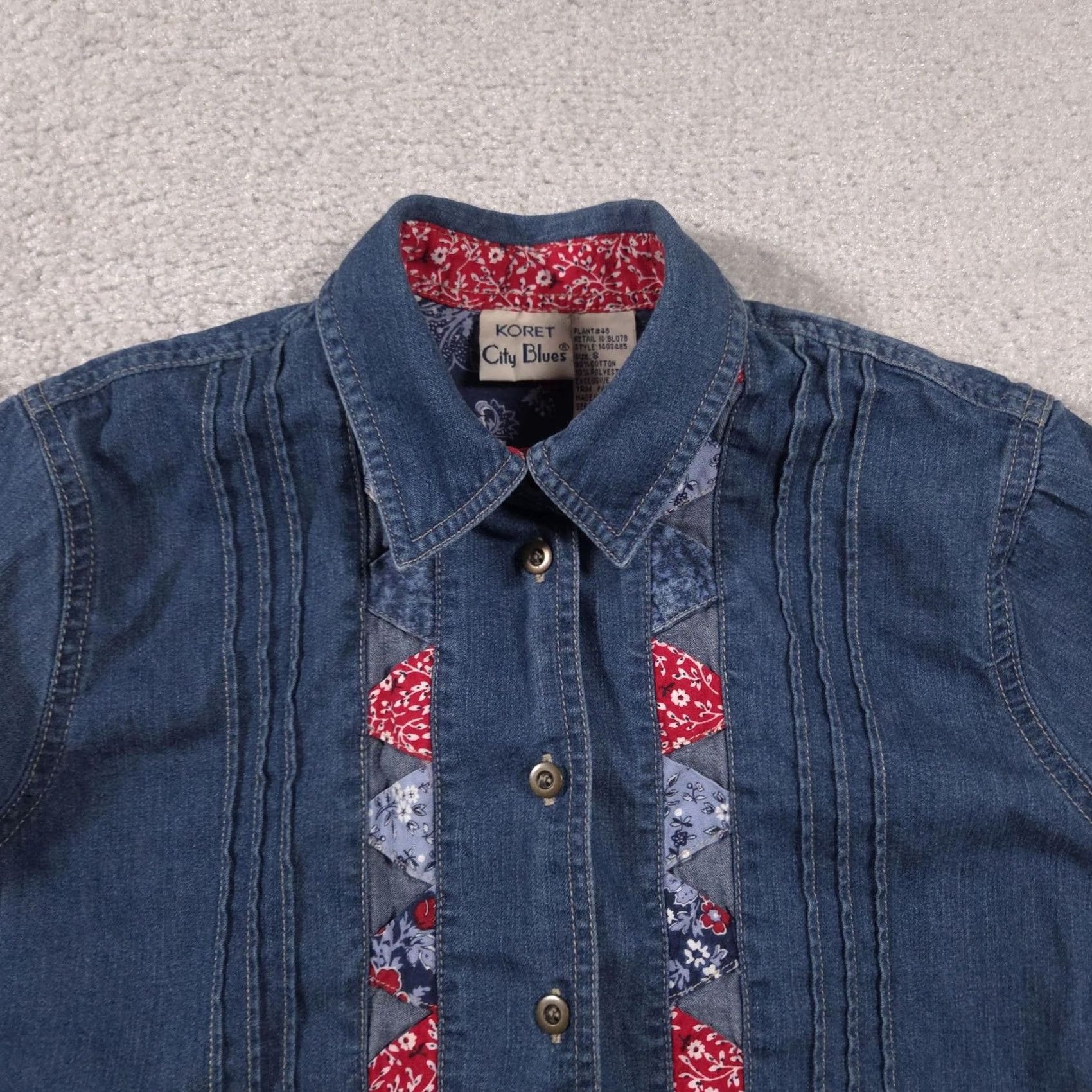 Vintage Koret City Blues Shirt Womens Small Denim Short Sleeve Button Front Patchwork Size S / US 4 / IT 40 - 3 Thumbnail