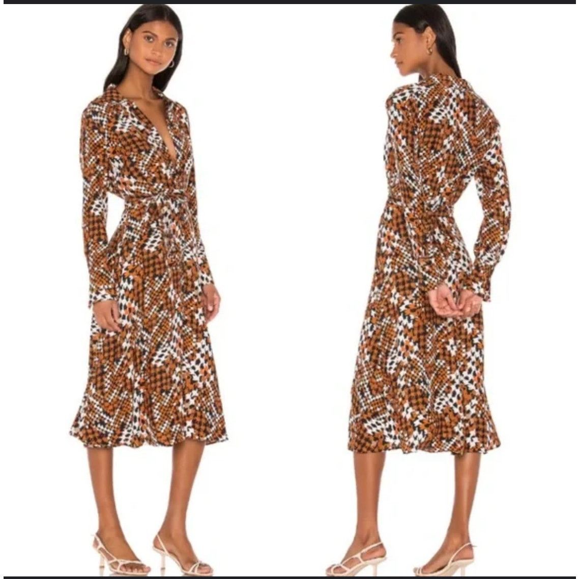 Equipment Equipment Relle Houndstooth Silk Midi Dress orange blue Size S / US 4 / IT 40 - 1 Thumbnail
