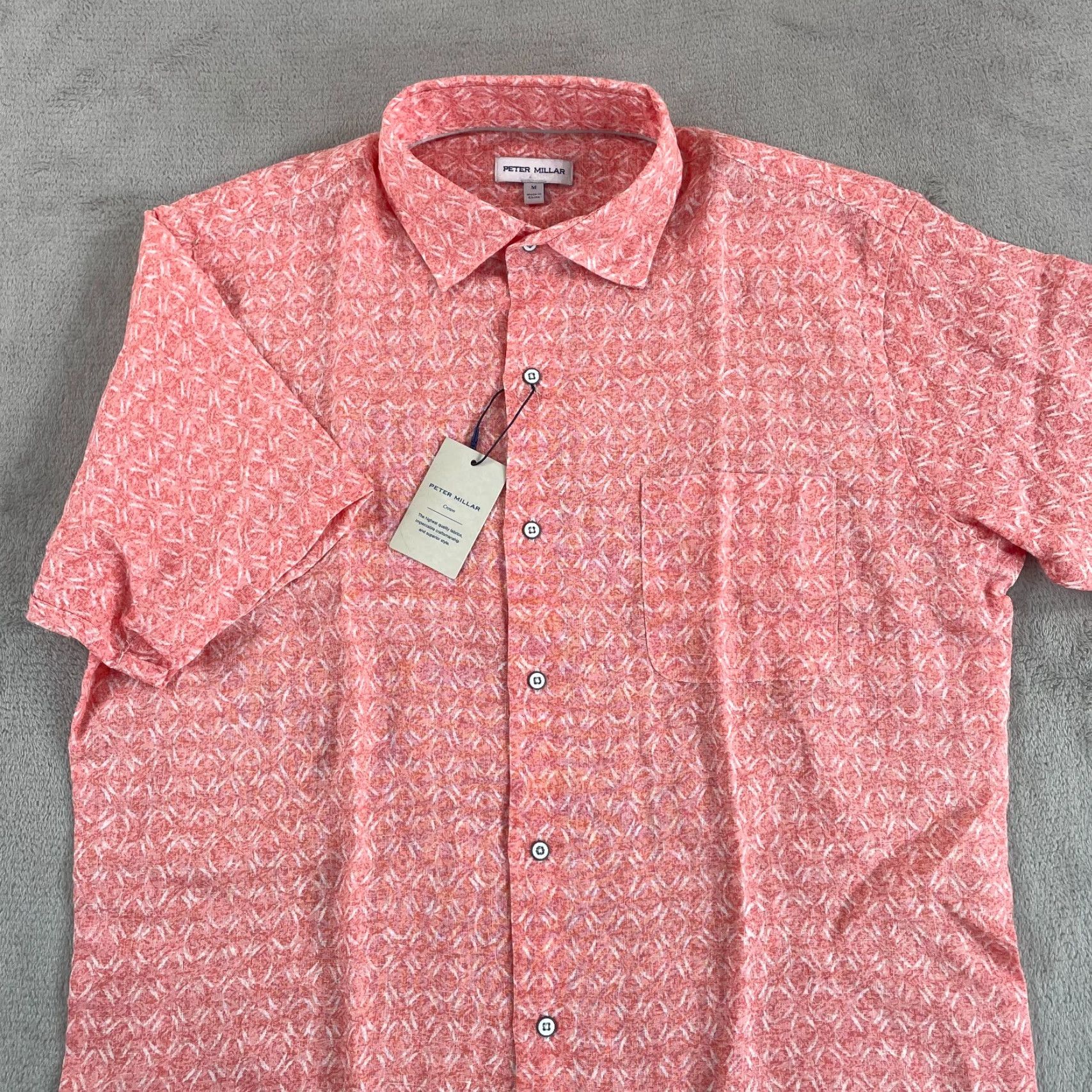 Peter Millar Peter Millar Shirt Men M Pink Linen Short Sleeve Rose NWT Geometric Classic Fit Button-Up 100% Linen Clay Rose Vintage No Mens Size US M / EU 48-50 / 2 - 3 Thumbnail