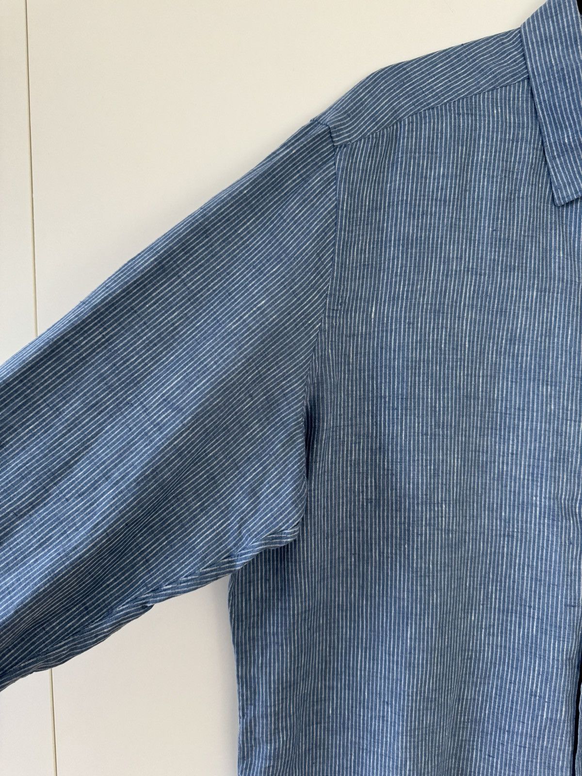 Loro Piana Arthur Arizona Blue Striped Aloe Linen Shirt XXL FAL1007 Size US XXL / EU 58 / 5 - 6 Thumbnail