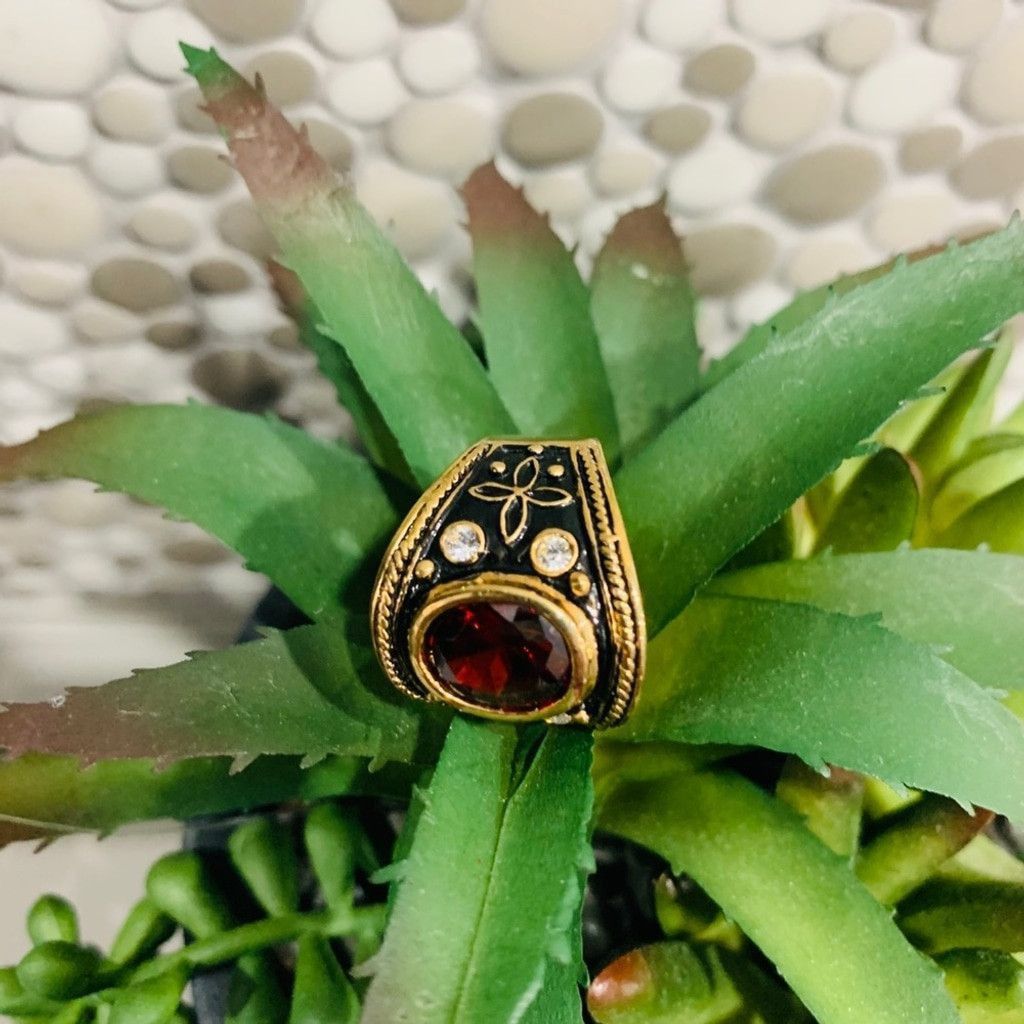 Other High quality Gold Plated Ring with red garnet stone Size ONE SIZE - 3 Thumbnail