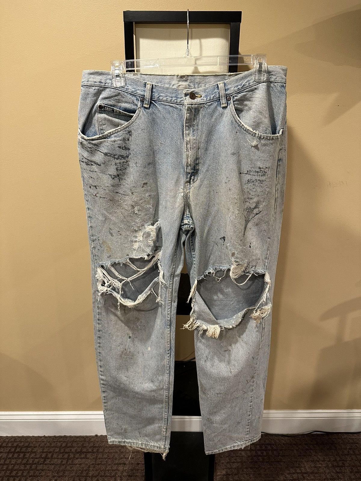Lee Vintage Lee Painter Blue Denim Thrashed / Distressed Jeans Size US 36 / EU 52 - 17 Thumbnail