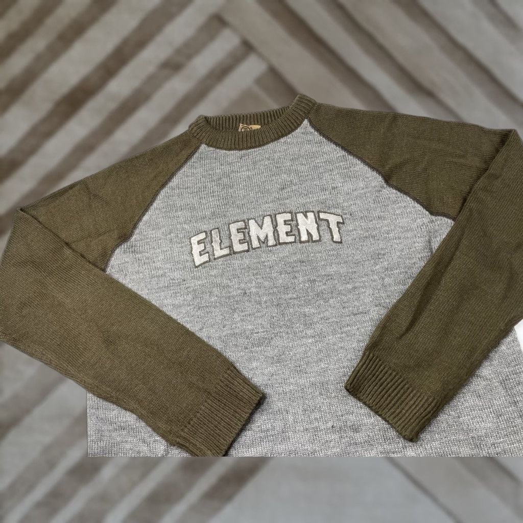 Element VINTAGE Element Sweater Mens XL Brown Gray Spell Out Logo Wool Knit Crew Y2K Skate Size US XL / EU 56 / 4 - 1 Thumbnail