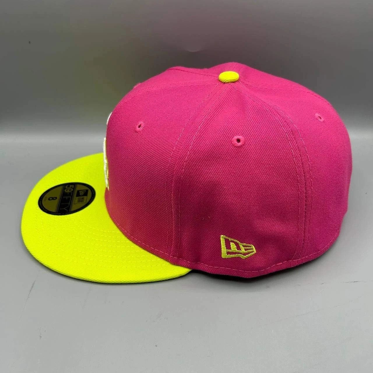 New Era Los Angeles LA Dodgers Hat Men 8 Pink Yellow MLB Fitted Cap Size ONE SIZE - 5 Thumbnail
