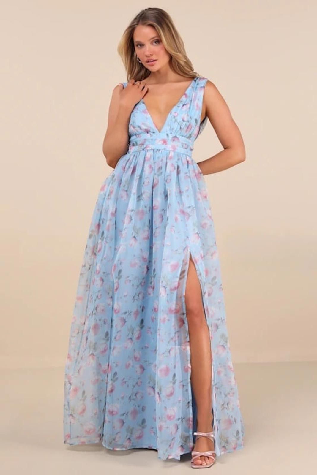 Lulus Lulus Garden Romance Blue Floral Print Organza Large NWT Size L / US 10 / IT 46 - 1 Thumbnail