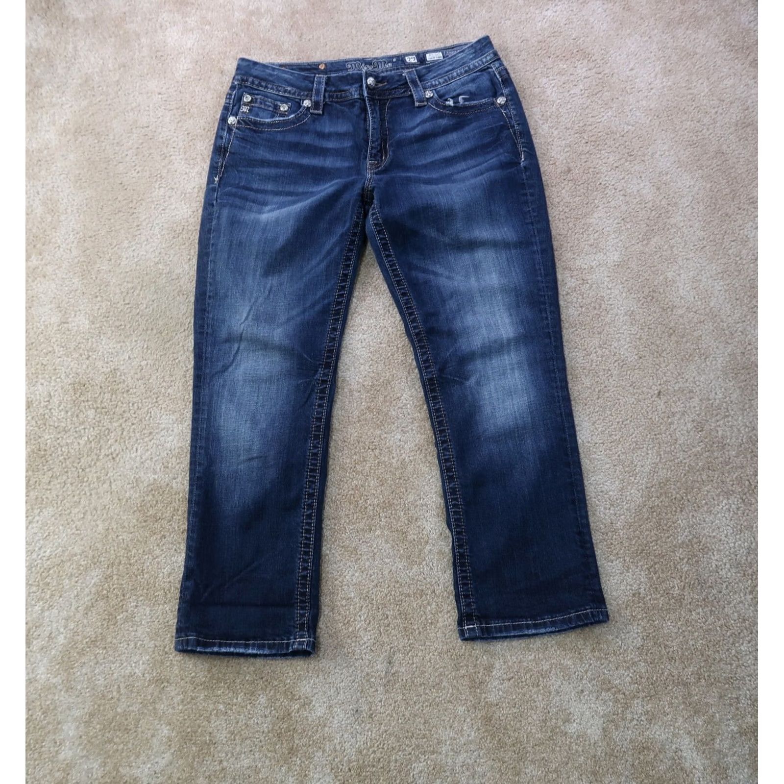 Miss Me Miss Me Denim Jeans Cropped Mid Rise 29 Blue Stretch 5-Pocket Womens Regular Size 29" - 2 Thumbnail