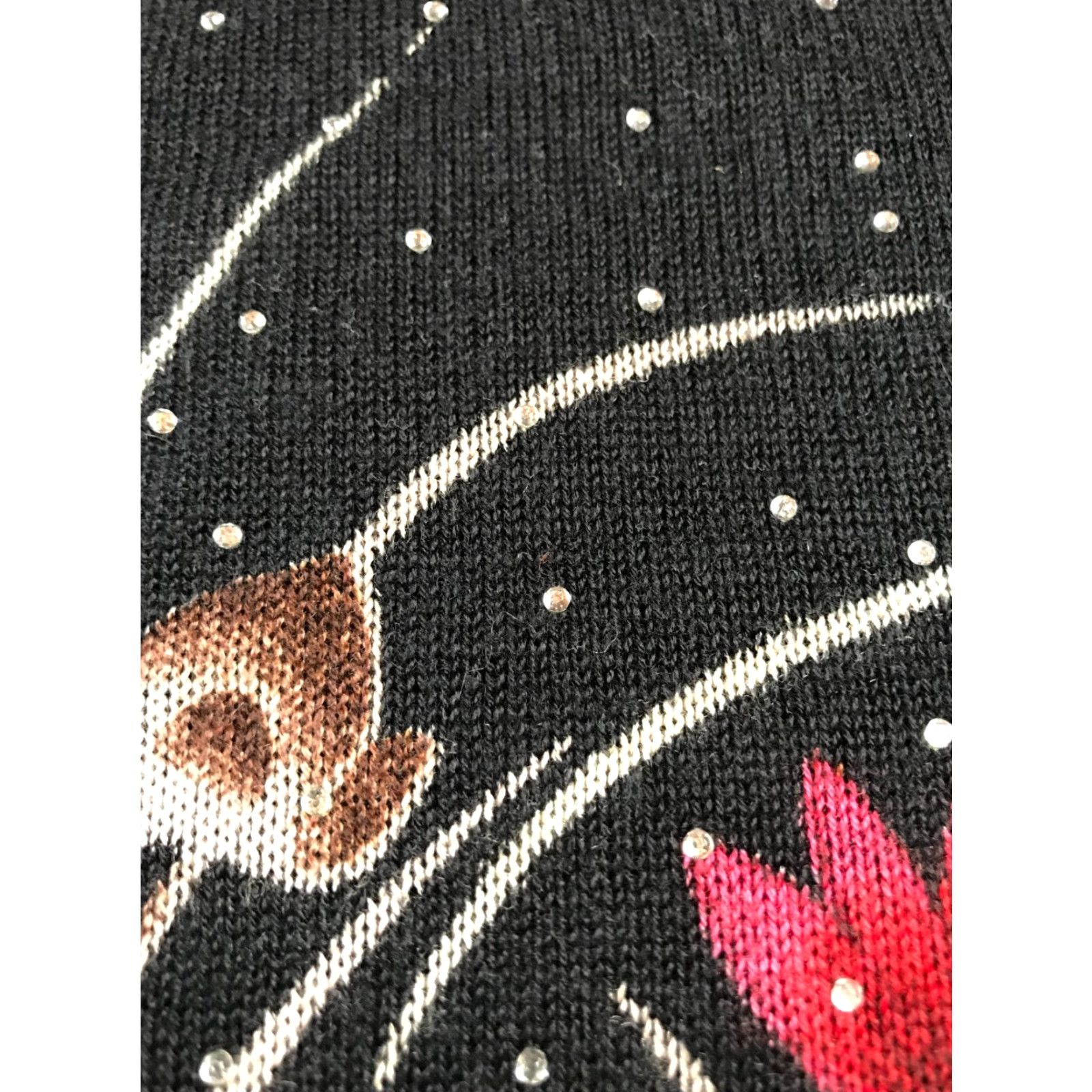 Vintage Cathy Daniels Sweater Women's XL Black Floral 1/2 Sleeve Jeweled Pullover Knit Size XL / US 12-14 / IT 48-50 - 3 Thumbnail